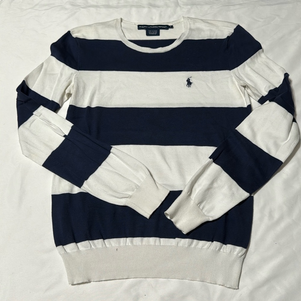 Ralph Lauren Navy and White Striped Long Sleeve Tee